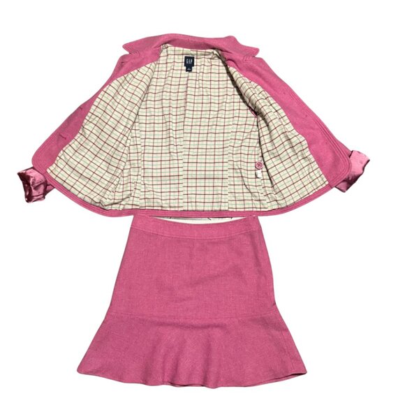 Gap Women’s Wool Blend Blazer + Matching Skirt Set Pink Tartan L / 6 - Picture 15 of 17